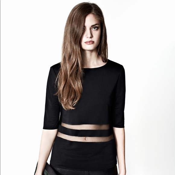 SOLD. All Saints Robyn Devore Top Black Sheer Stripe 6 - Picture 8 of 8